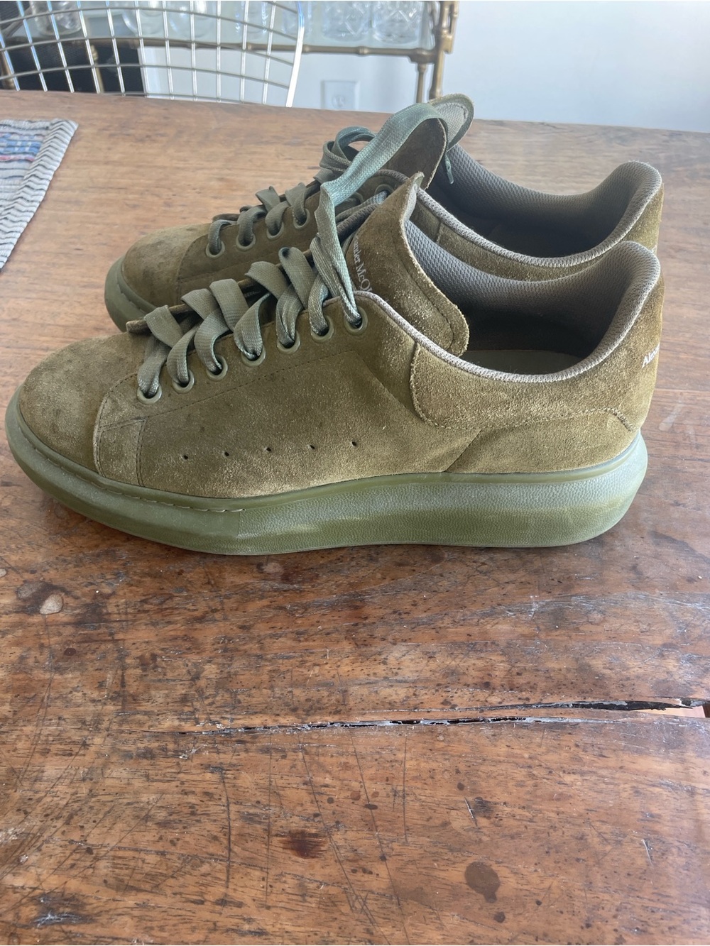 Alexander McQueen Olive Green Suede Men’s Sneakers